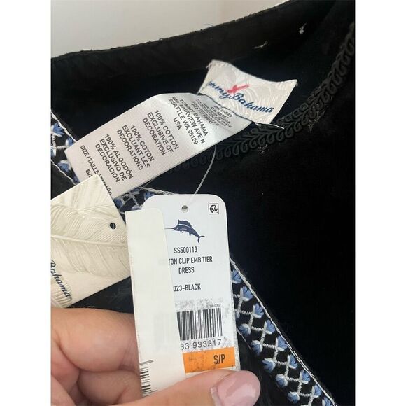 NWT TOMMY BAHAMA EMBROIDERED TIERED COTTON TASSEL BLACK DRESS WOMENS SIZE SMALL - Picture 11 of 12